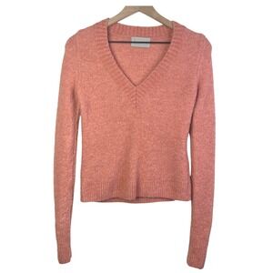 Everlane Coral Pink‎ Fuzzy V Neck Long Sleeve Cropped Sweater XS